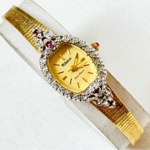 Vintage Dufonte Lucien Piccard Ruby Women's Gold Plated Watch Rubies 72014R